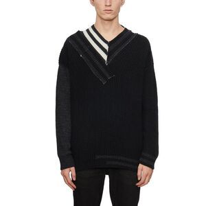 ISABEL BENENATO Men's Distressed V-Neck Knit Sweater Men BLACK Sweaters &
